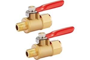 Minimprover Heavy Duty Brass 2 PCS Inline Mini Ball Valve Shut Off Switch, 1/8" NPT Female x 1/8 INCH NPT Female Pipe Fittings, 180 Degree Operation Handle, Rated to 600 WOG for Tank Drain
