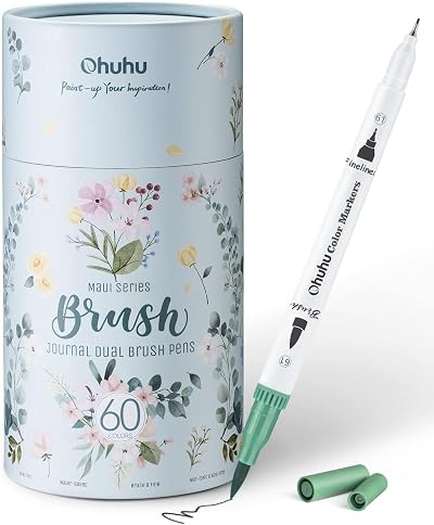 Ohuhu 60 Dual Tip Colouring Pens Water-Based Markers Maui Series White