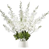 INSUNSIX 6PCS White Artificial Delphinium Flowers 33" Long Stems White Flowers Larkspur Silk Flowers for Tall Vase White Fake Flowers for Wedding Centerpieces for Home Decor Indoor (White)