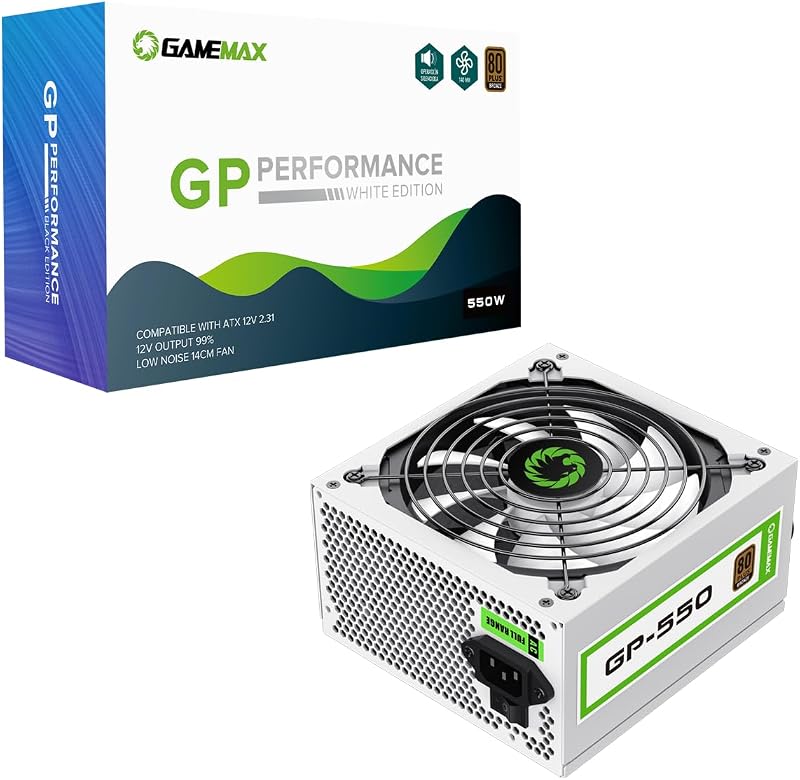 GameMax GP-Series 550W 80 Plus Bronze ATX PSU White 140mm Fan Single Rail
