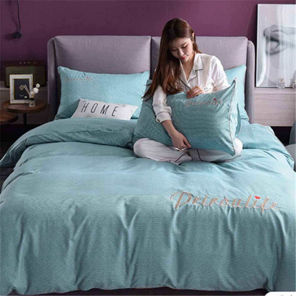 Microfiber Extra Large Sheet Set Cotton crafted sanding four-piece linen quilt cover, blue, 1.8m