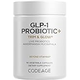 Codeage GLP-1 Probiotic+ - Live Probiotics Akkermansia, Clostridium, Bifidobacterium, Chicory Inulin Probiotic, Prebiotics & Postbiotics Supplement - 500 Million AFU, 3-Month Supply - 90 Capsules