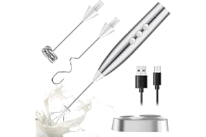 Fivtyily Milk Frother Handheld Rechargeable Foam Maker for Lattes,Electric 3 Whisks Drink Mixer for Bulletproof Coffee, Mini Foamer for Cappuccino Frappe Matcha Hot Chocolate (Siliver 3.0)