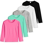5-Pack Girls' Long Sleeve Shirts Kids Basic Long Sleeve Tees Toddlers' Crew Neck Soft Fall Tops