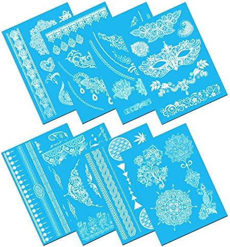 White Temporary Tattoos, PrettyDate 75+ Mehndi &amp; Boho Designs, Fake Jewelry Tattoos for Body Paint Art- Feathers, Mask, Butterflies, Elephants , Mandalas, Flowers and More（8 Sheets）