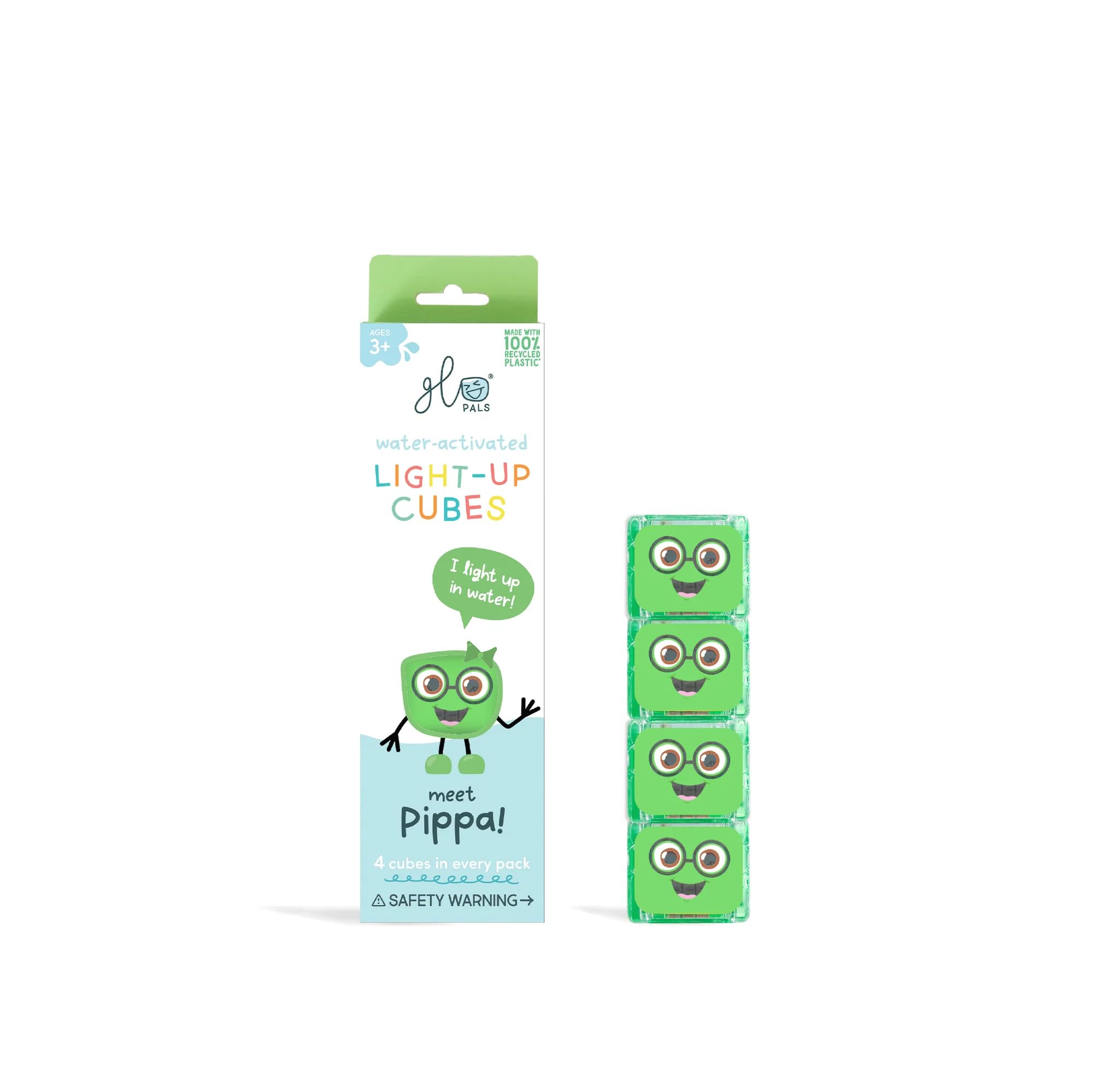 Glo Pals Original Water-Activated Light-up Sensory Bath Toy. 4 Reusable Light-Up Cubes. Kids Colourful Bath Time Fun. Childrens Light-up Sensory Play. Gift Suitable for Boys & Girls 3+ (Green - Pippa)
