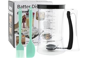 Pancake Batter Dispenser with Squeeze Handle, Cupcake Batter Dispenser with Oil Brush & Scraper for Precise Portion Control, 