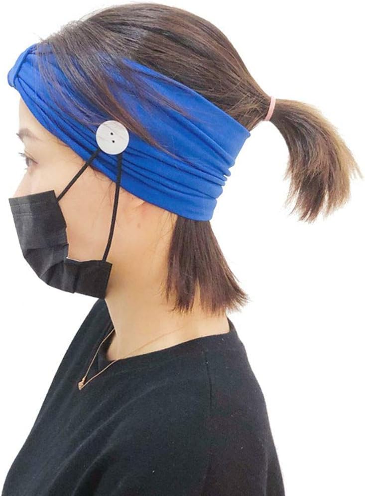 Headbands with Buttons for Nurses | Headband for Holding Mask for Doctors & Healthcare Workers (Mask not Included) | Moisture Wicking, Soft, Premium Sweat Band (blue)