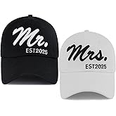 2PCS Mr Mrs Baseball Hats for Men Women, Newlywed Honeymoon Wedding Gifts, Funny Adjustable 3D Embroidered Hat Couples Set