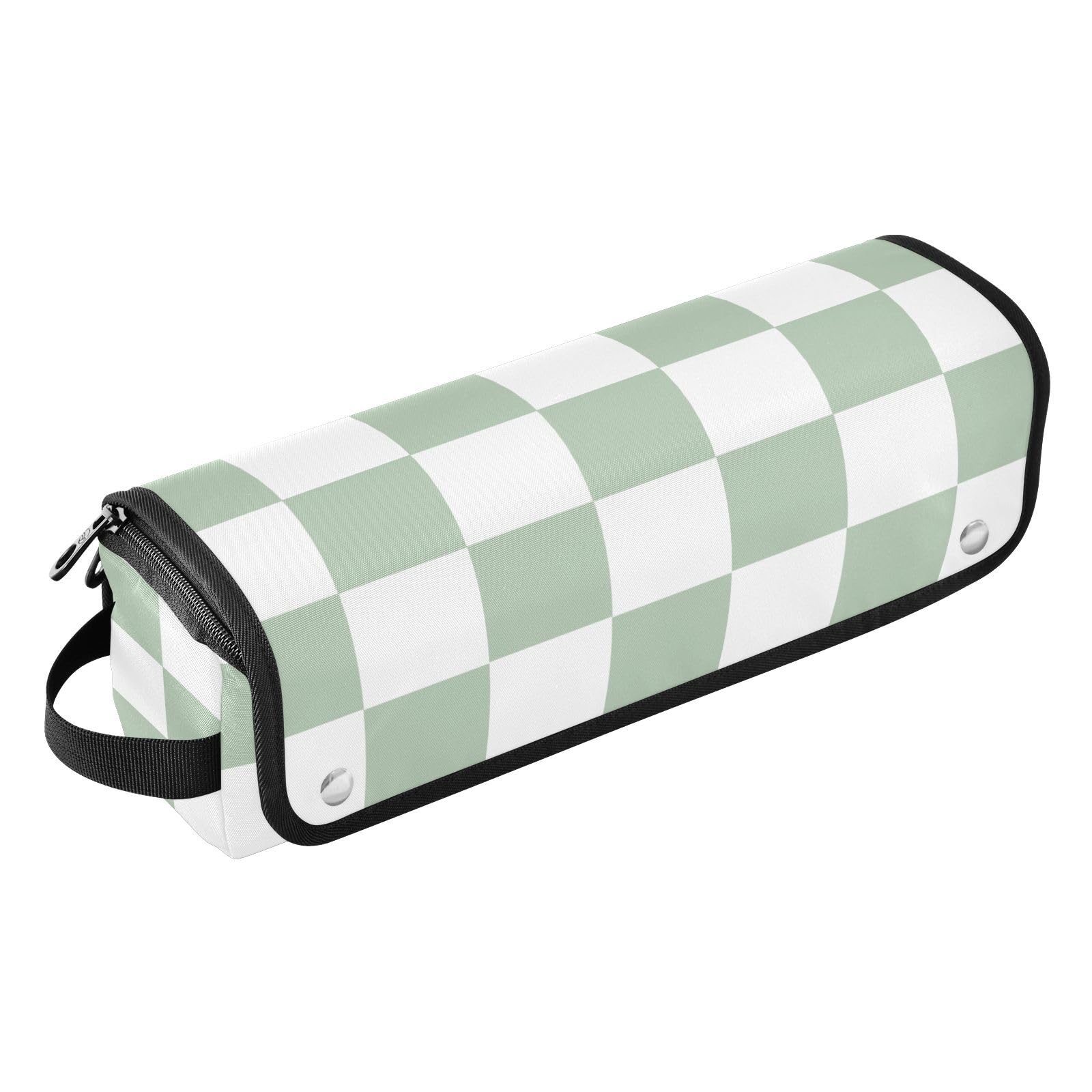 Hair Tools Travel Bag with Heat Resistant Mat Detachable 2-in-1 Curling Iron Travel Case Hot Tools Organizer for Straightener Flat Iron Checkered Green and White