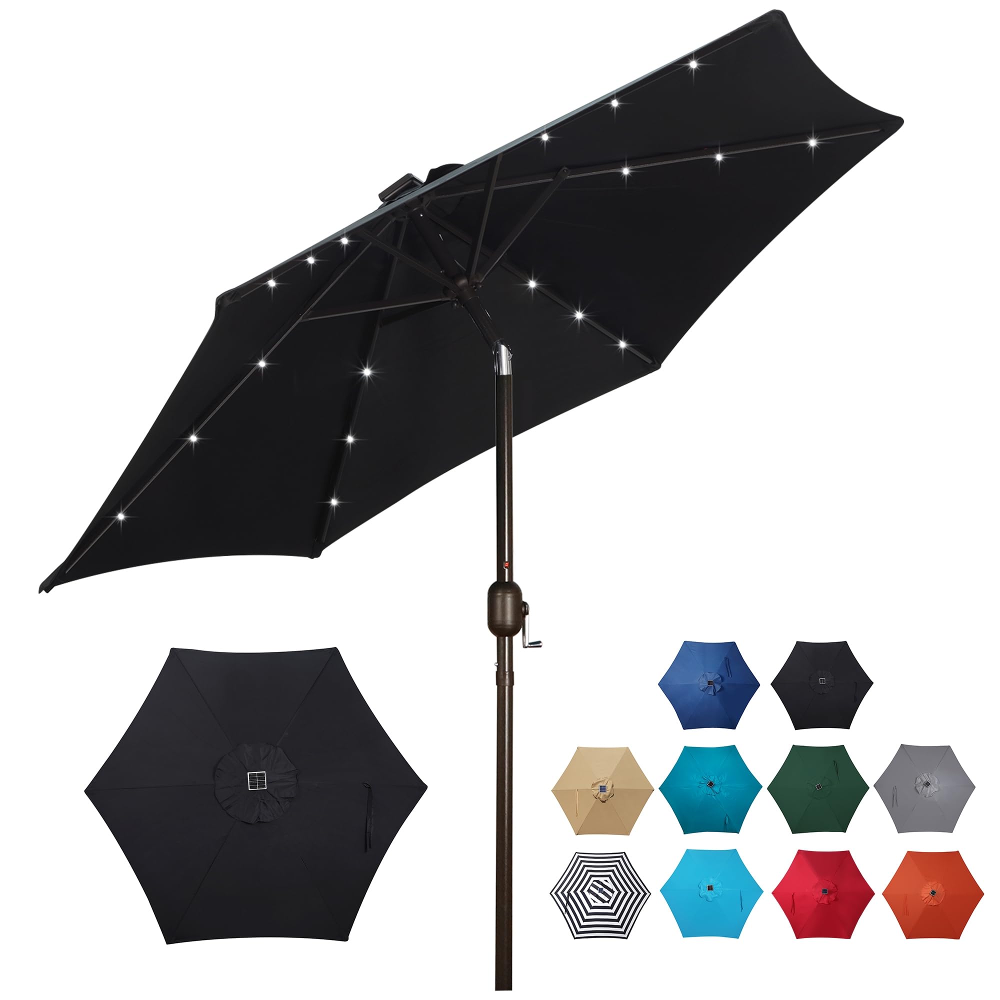 Photo 1 of (Missing pieces)(not all lights work) Blissun 7.5 ft Solar Umbrella 18 LED Lighted Patio Umbrella Table Market Umbrella, Black