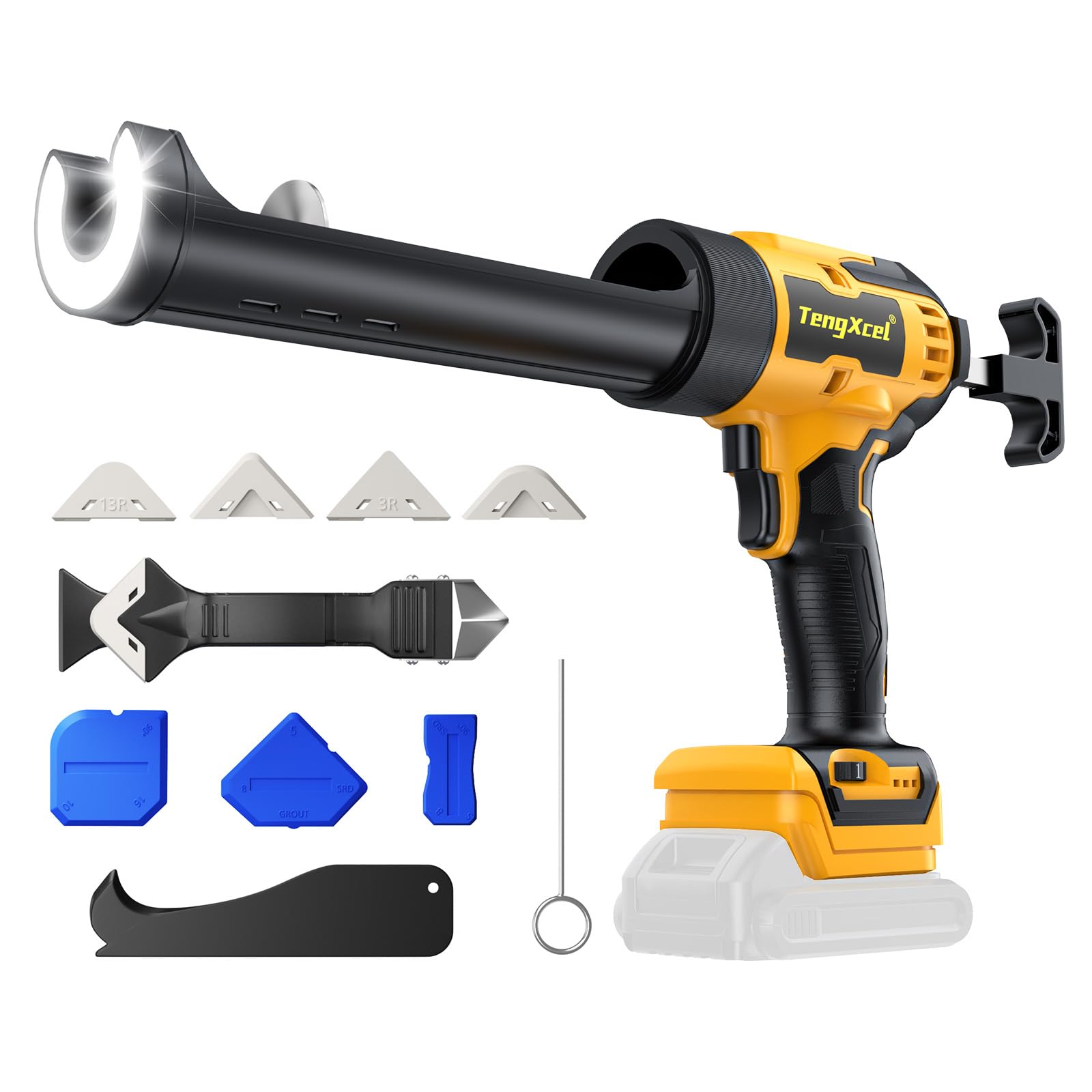 Photo 1 of Cordless Caulking Gun for Dewalt 20V Battery – High-Performance Caulking Gun Tool with 6 Speeds, 450LM LED Light and Drip-Free Design for Sealing Tile, Floors, Sinks, and Windows(No Battery Included)