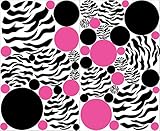 Zebra Print Polka Dot Wall Decals with Hot Pink and Black Dots Wall Stickers/Zebra Print Decals
