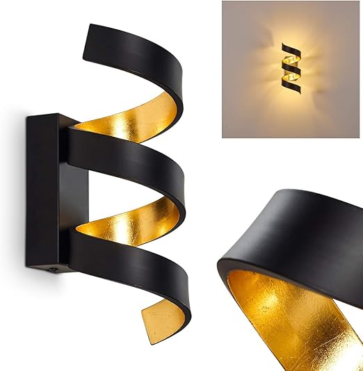 Led Wall Light Rezat In Black And Gold Metal Stylish Wall Fixture With Light Effects On The Wall 9 Watt 450 Lumen 3000 Kelvin Warm White Amazon Co Uk Lighting