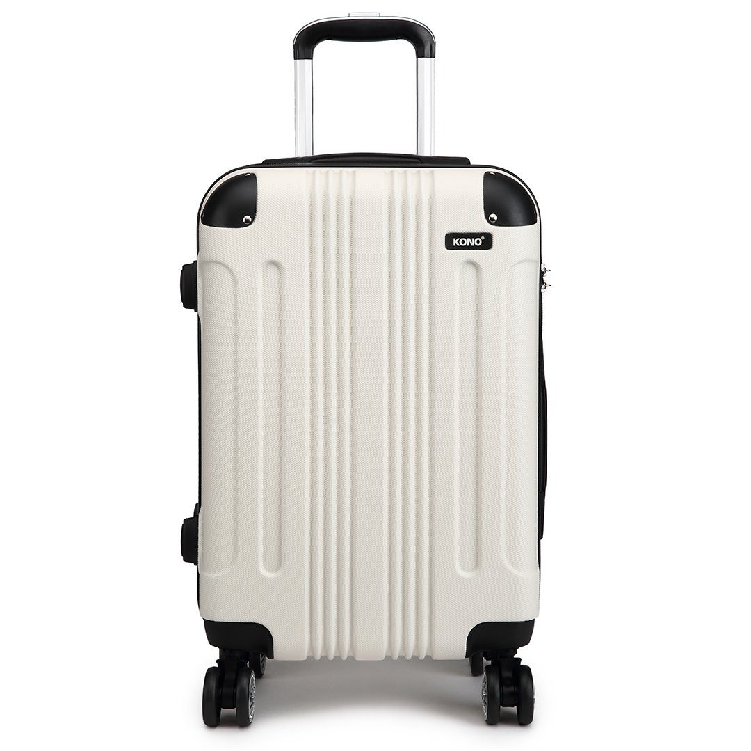 Kono 24" Travel Trolley Case Hard Shell ABS Light Weight Suitcase with 4 Spinner Wheel Fashion Luggage for Business Holiday (24" White)