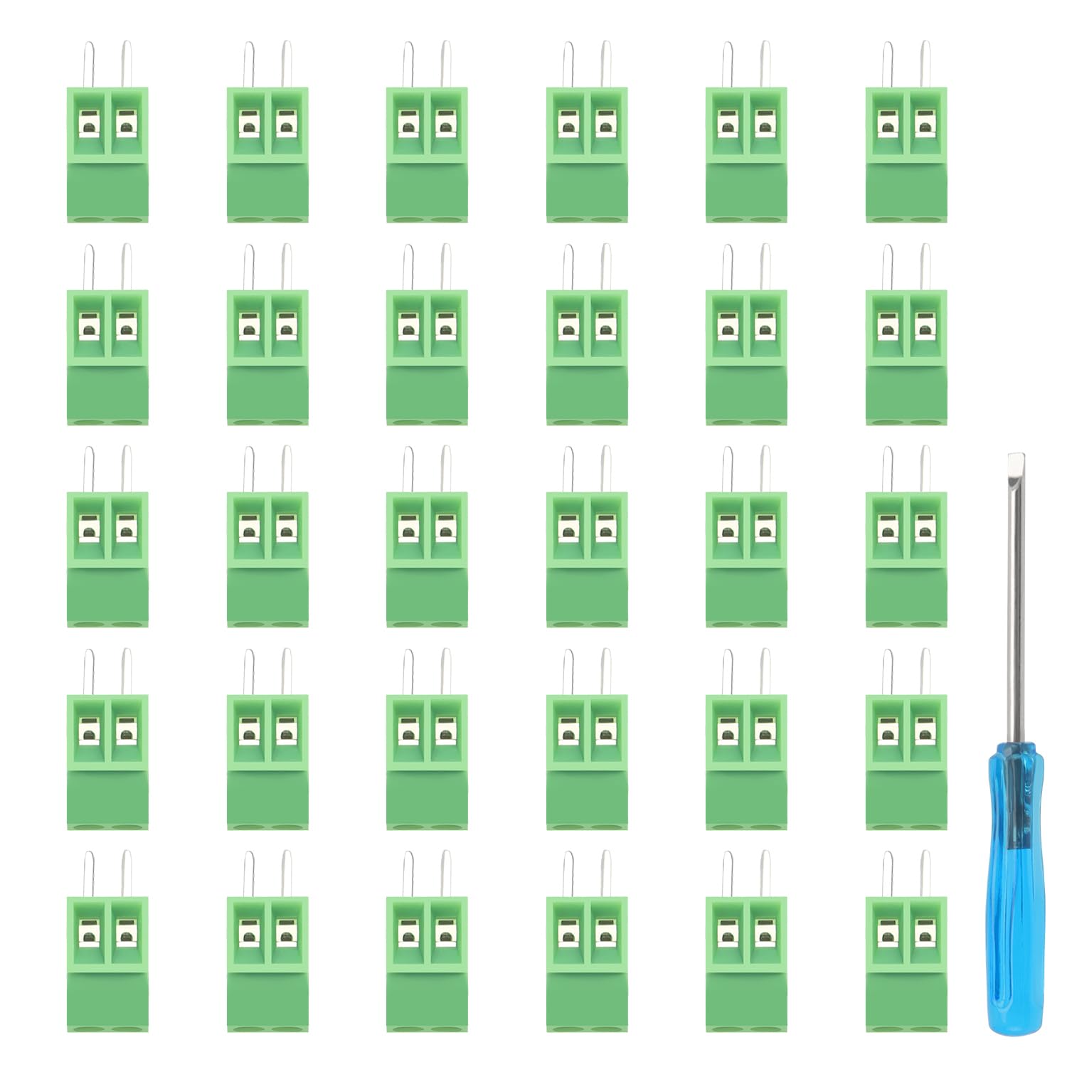 YIXISI 30 PCS PCB Mount Screw Terminal Block, 2.54mm Pitch 2 Pin Screw Terminal Block Connector, for Arduino DIY Project, Green