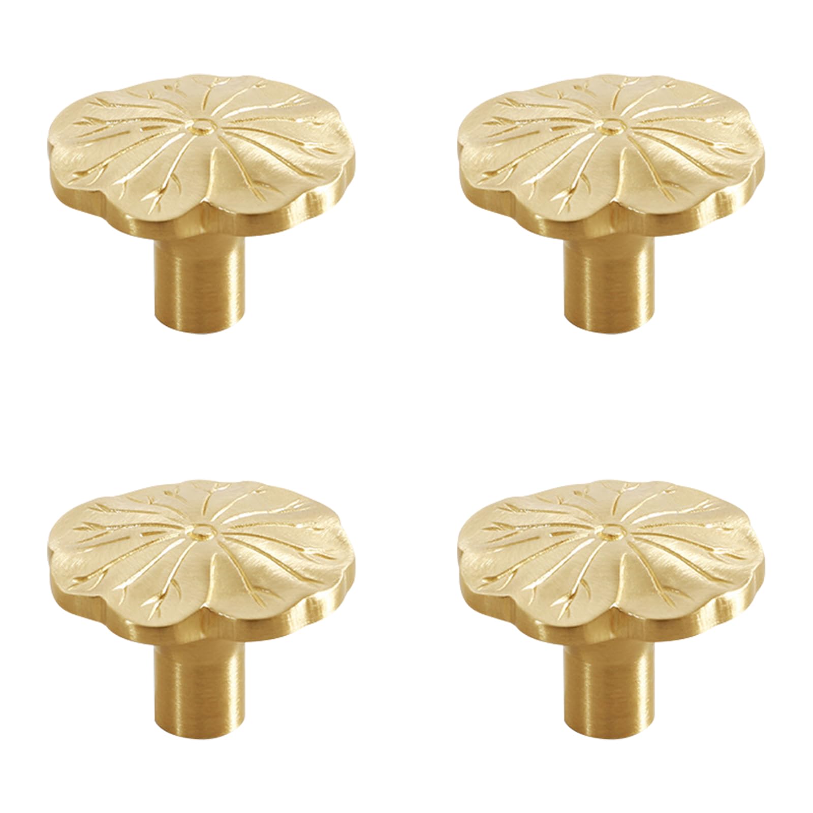 Monsully 4 Pcs Gold Cabinet Knobs, Lotus Leaf Shape Cabinet Handles, Cabinet Knobs with Screws, Brass Cabinet Door Knob for Bedroom, Bathroom, Cupboard Handle, Furniture Handles, Kitchen Door