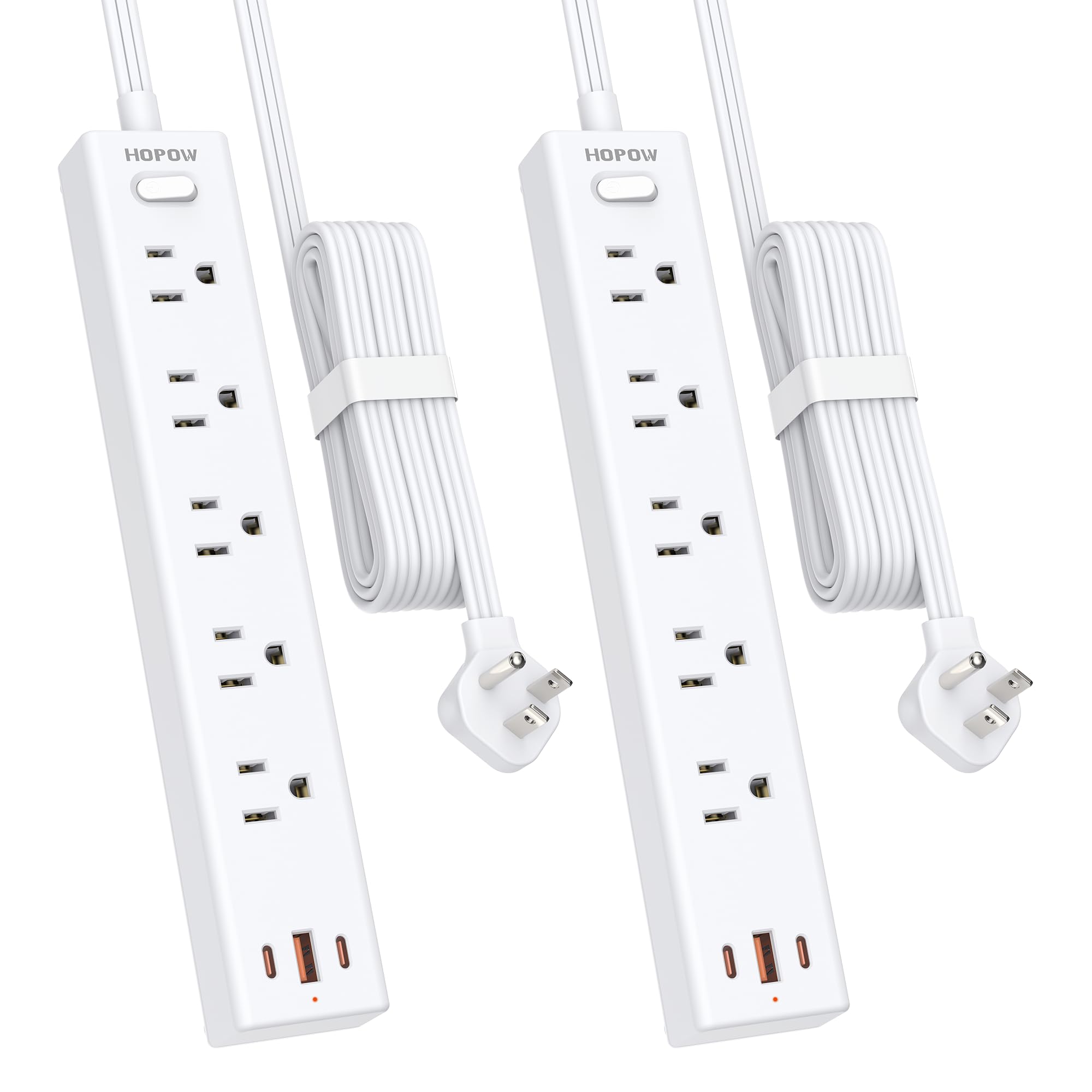 Photo 1 of 2 Pack Power Strip Surge Protector, 10 Ft Ultra Thin Flat Plug Extension Cord, Surge Protector with 5 Outlets & 3 USB Ports (2 USB C), 1700 Joules, 3-Prong, Wall Mount for Home Office Dorm, White