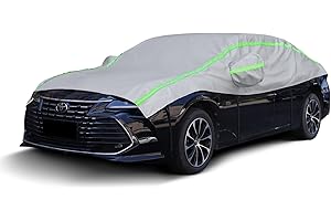 ALTOCOVER Half Car Cover Sedan with Green Reflective Strip, Hail Protector Car Cover with Cotton Liner, Sunroof & Windshield Cover for Ice and Snow, All Weather Car Body Cover for Sun, Rain, Dust