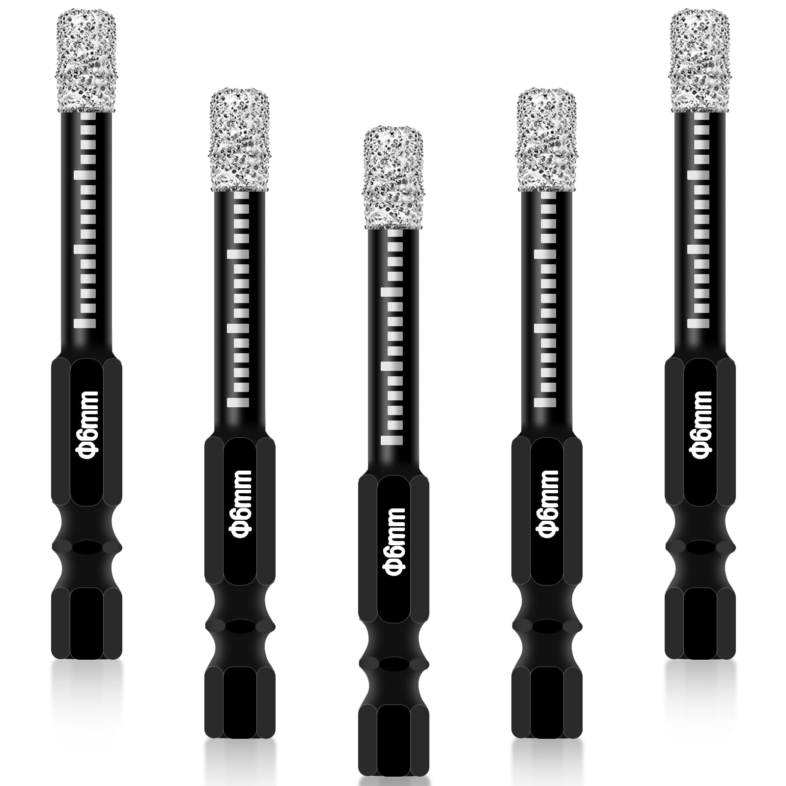5Pcs Porcelain Tile Drill Bits Set, 6mm Diamond Drill Bit Glass Dry Drill Bits Set for Drilling Granite, Ceramic, Porcelain, Marble, Stone, Glass Etc Hard Materials