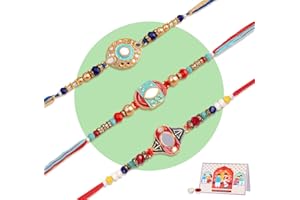 IndoTribe, Rakhi For Brother with Card - Set of 3, Raksha Bandhan Rakhi | Rakhis for Rakshabandhan | Bhaiya Bhabhi Rakhi Set for Brother | Rakhi Bracelet for Sister