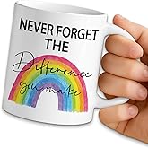 NAHMAKNE Funny Rainbow Coffee Mug, Never Forget The Difference You Make, 11oz Ceramic Coffee Tea Cup, Appreciation Gifts for Employee Colleague, Retirement Gifts for Women Men Boss Teacher Leader