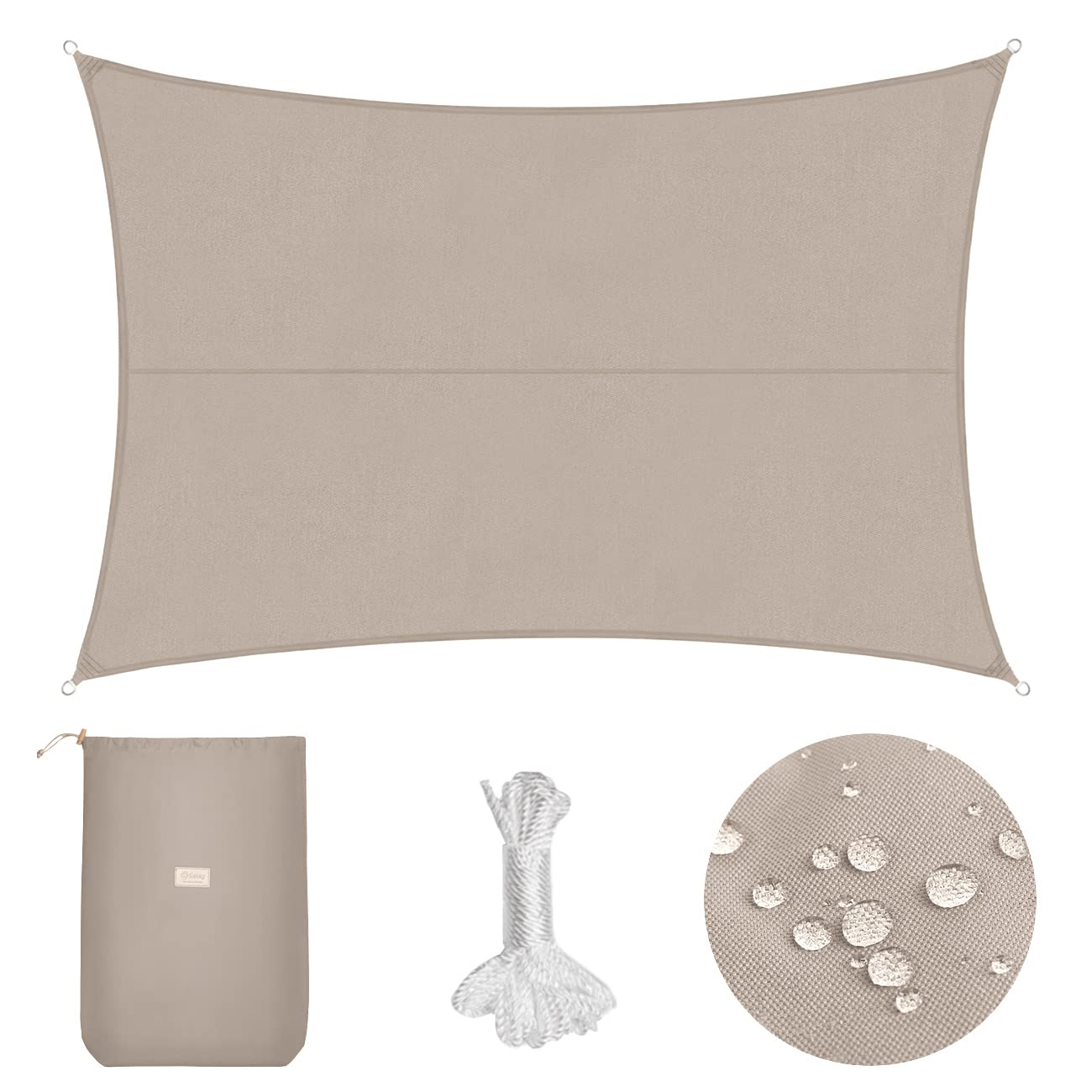 Sekey Sun Shade Sail 3×5m shade sails Waterproof PES Polyester UV Block Awning Weather Resistant Durable Perfect for Outdoor Patio Garden Yard Backyard, Taupe