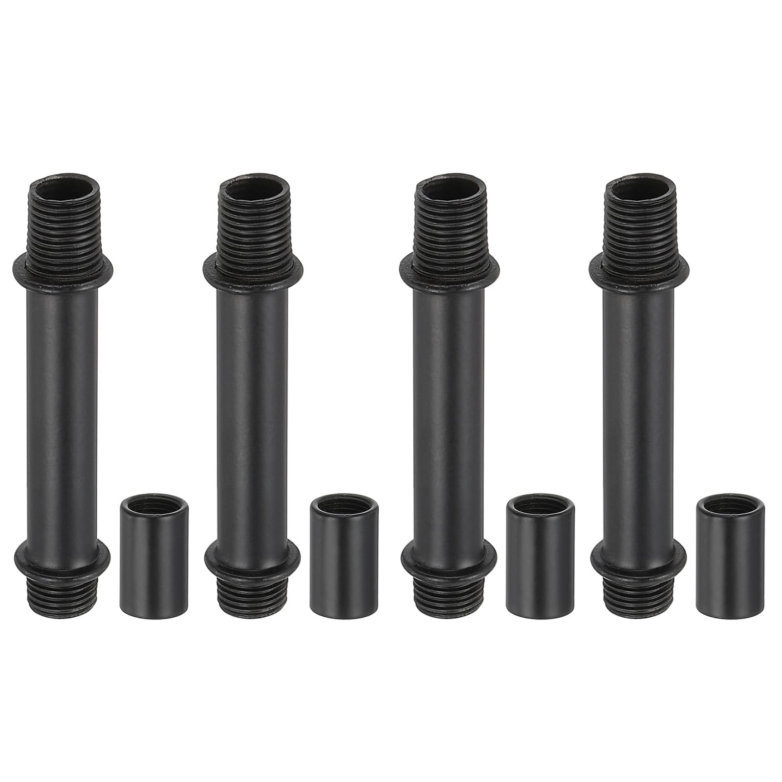 PATIKIL Straight Pipe Lamp Stems Rod Kit, 4Set M10 Carbon Steel 50mm(1.97") Long Double End Thread Rod with Coupling Nuts Sleeve Connector for Table Lamps Chandeliers, Black
