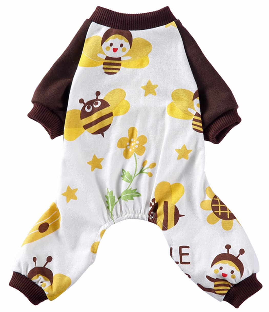 XIAOYU Dog Pajamas Bee Pattern Comfortable Puppy Cat Clothes Soft Dog Costumes Jumpsuit Shirt, L