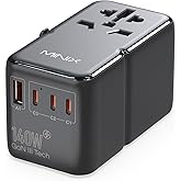 MINIX 140W Universal Travel Adapter, GaN III International Power Adapter, 3 USB-C 1 USB-A Ports, AC Outlet, Worldwide US/UK/EU/AU Travel Charger for Cameras Laptops Tablets Phones and More