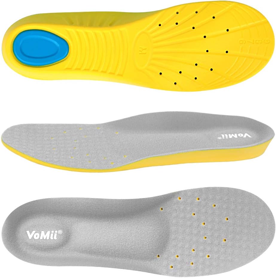 VoMii PU Memory Foam Insoles Plantar Fasciitis Arch Support Insoles for Women Men and Kids, Comfortable Breathable Sports Shoe Inserts, Shock Absorption and Relieve Foot Pain, M(Men 6-9/ Women 7-11): Health & Personal Care