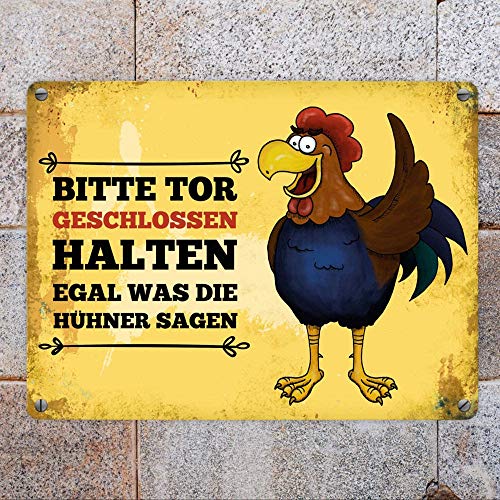 UBVV Hühner Schild,Hühnerstall Zubehör,Gartenschilder mit Sprüchen,Metallschild mit Hahn: Bitte Tor geschlossen halten… – Bild 6