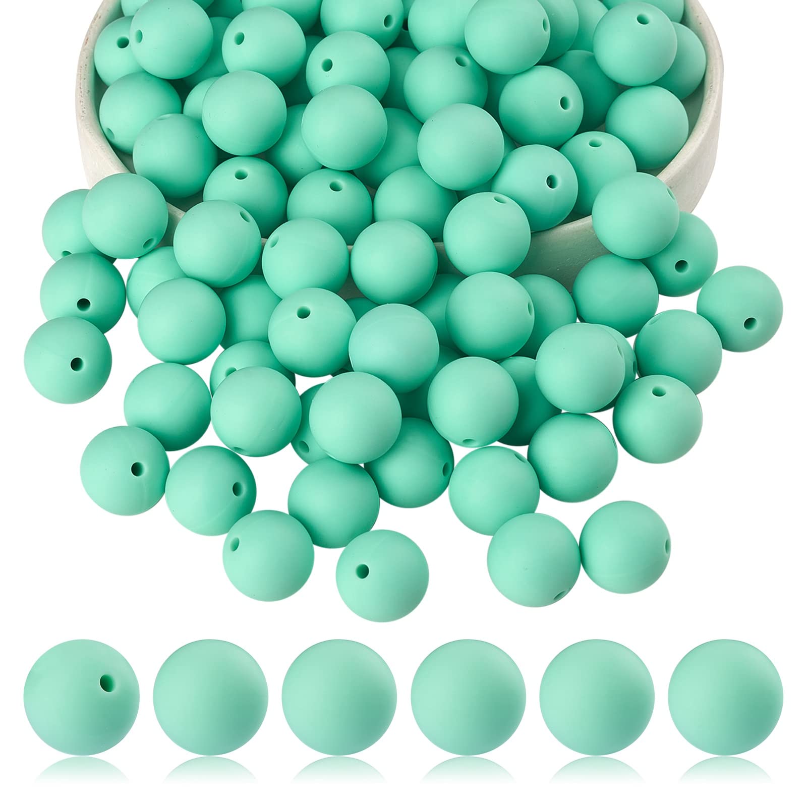 BEEFLYING 100 Pieces Silicone Beads 15mm Round Rubber Focal Bead Loose Spacer Beads for Keychain Making, Pen Bracelet Necklace Jewelry DIY Craft (Medium Aquamarine) — image 1