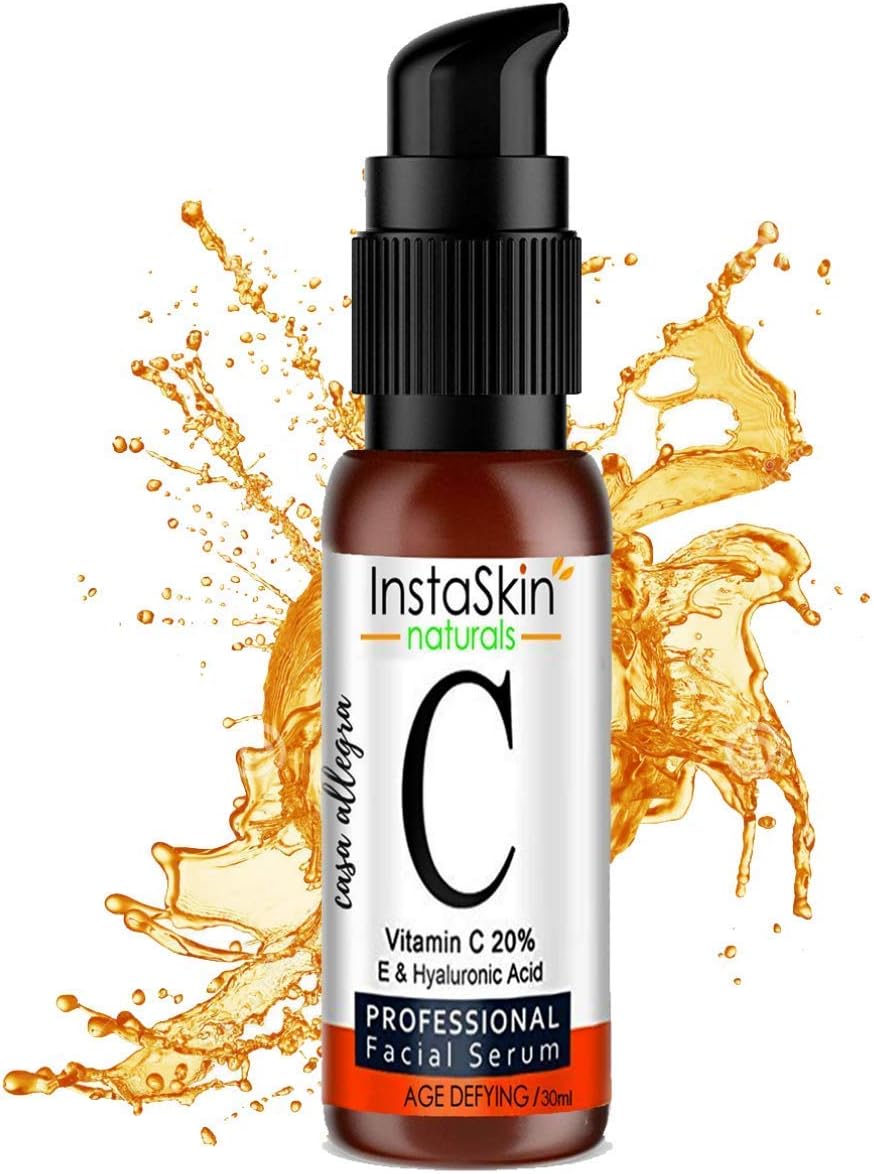 Casa Allegra Instaskin Naturals Vitamin C Serum For Anti Aging Fairness and Skin Lightening, Facial Serum With Vitamin C 20% Hyaluronic Acid Jojoba Oil and Pure Aloe Vera - 30 ml
