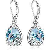 Butterfly Earrings Moonstone Blue Butterfly Earrings for Women Sterling Silver Filigree Moonstone Dangle Jewelry Dainty Valentines Mothers Day Christmas Gifts