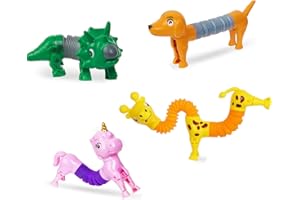 4 Pack Animal Pop Tubes Stretchy Sensory Fidget Toys for Kids Stress Relief Toy Set Classroom Rewards Party Favors Birthday G