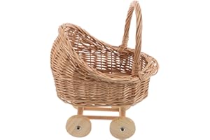 Garneck Wicker Baby Carriage Decoration - Rattan Doll Stroller - Woven Doll Pram & Walker - Vintage Flower Basket - Baby Show