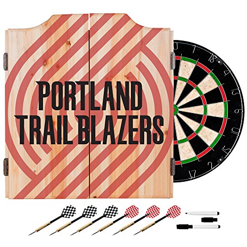 Trademark Gameroom NBA7010-PTB2 NBA Dart Cabinet Set with Darts & Board - Fade - Portland Trailblazers