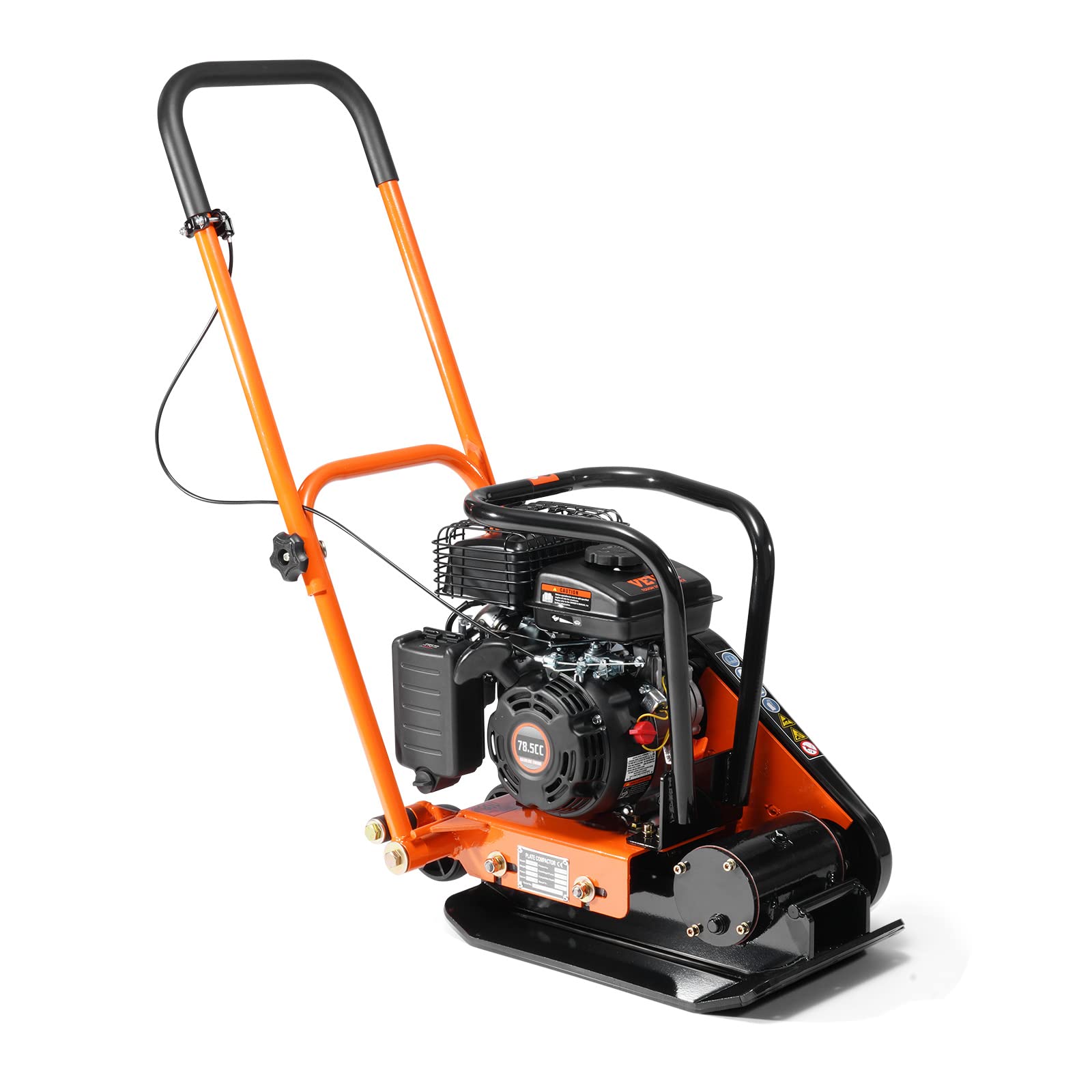 Photo 1 of VEVOR Plate Compactor, 2.8 HP 78.5CC Gas Engine 5,250 VPM, 1,920 lbs Force Vibratory Compaction Tamper with 18.7 x 11.8 inch Plate for Walkways, Patios, Asphalts, Paver Landscaping, EPA Compliant