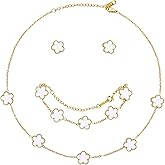 AmorArtSky Lucky Clover Jewelry Set - 18K Gold Plated Flower Design Five Leaf Bracelet, Necklace Pendant, Earrings for Women - Lucky Gifts for Mom, Wife, Daughter, Friends