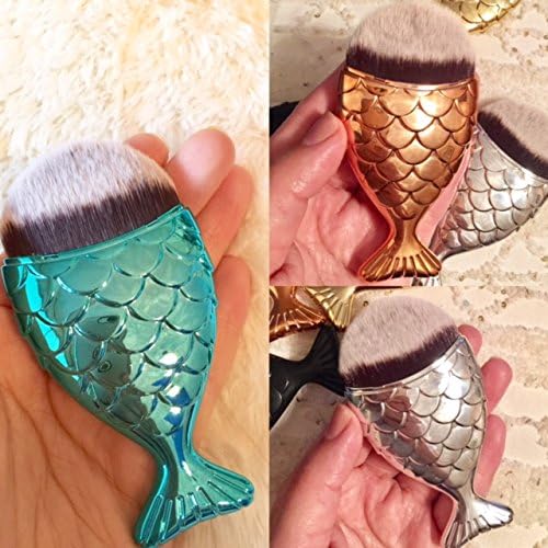 The Chubby Mermaid Goldfish Foundation Makeup Brush for Contouring, foundation, blush, and applying liquid creams (Set of 3 ( BLue-Rose gold-Silver))