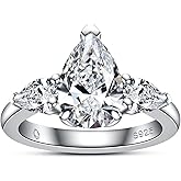 AnuClub Moissanite Wedding Ring 3.2-4cttw(3CT Center Stone) D Color VVS1 925 Sterling Silver Radiant/Emerald/Pear Cut Engagement Promise Rings for Women with Certificate