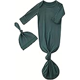 Bow Dream Rayon Bamboo Newborn Baby Boys Knotted Gown Sleeper Solid Color Jumpsuit with Matching Bonnet