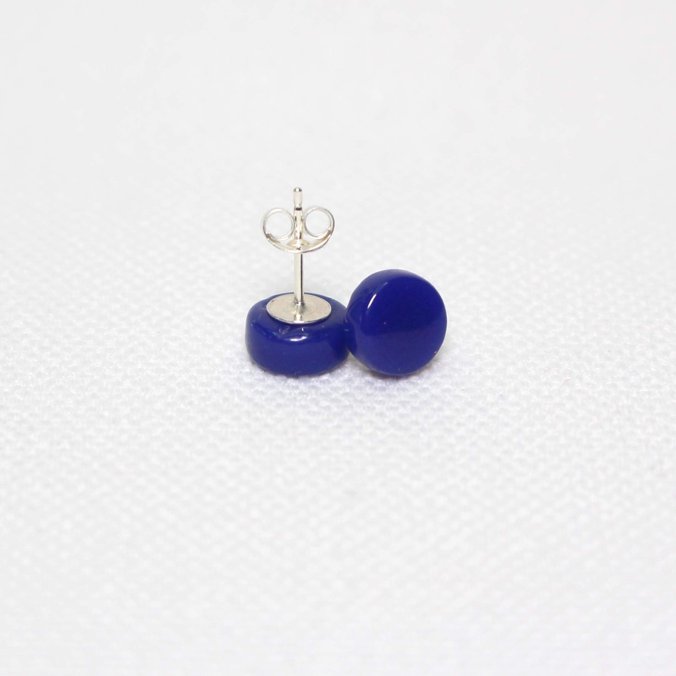 Navy Blue Glass Stud Earrings - Blue Glass Sterling Silver Stud Earrings - Gift for her - Gift for Mum - UK Seller - Bridesmaid Gift
