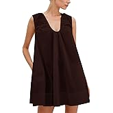 MISSACTIVER Women's Sleeveless Babydoll Tank Mini Dress Scoop Neck Ruched Short Dress with Side Pockets Summer Party Dresses