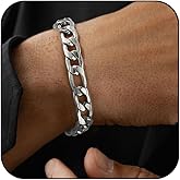 MISWOYI 14K Gold/Silver 316L Waterproof Stainless Steel Bracelet For Men, Stylish Figaro Chain, W:10mm, L:7.0",7.7"，8.3" Hypoallergenic Jewelry, Come with Box