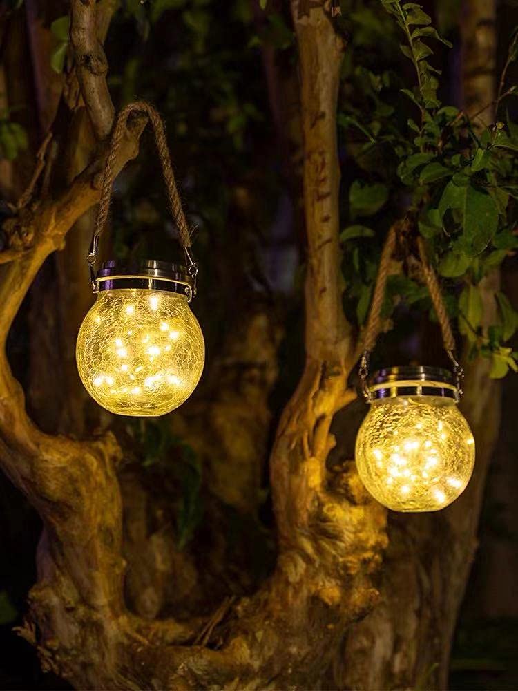 BEL AIR HOME - Solar Glass Pendant Light 2-Pack - 3000K Warm White LED, 8-12 Hours Lighting, IP65 Waterproof, Outdoor Hanging Decor - Glass