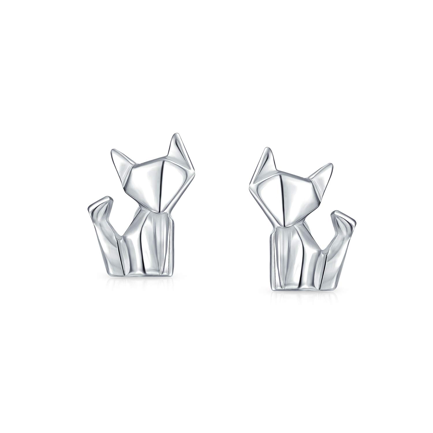3D Geometric Origami Jewelry Small Animals Pet Kitten Cat Stud Earring For Women Teen .925 Sterling Silver