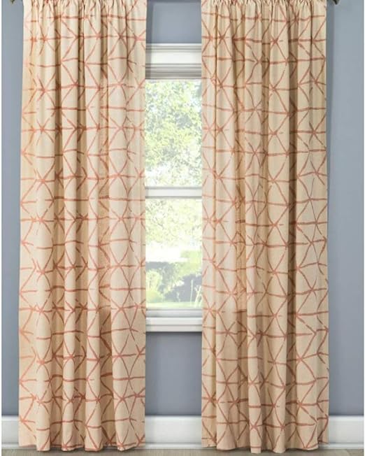 Amazon Com Project 62 Sketched Peach Triangle Beige Curtain Panel