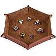 STYLIFING Dice Tray Metal Dice Rolling Tray Holder Storage Box for RPG DND Table Games, Double Sided Folding Thick PU Leather